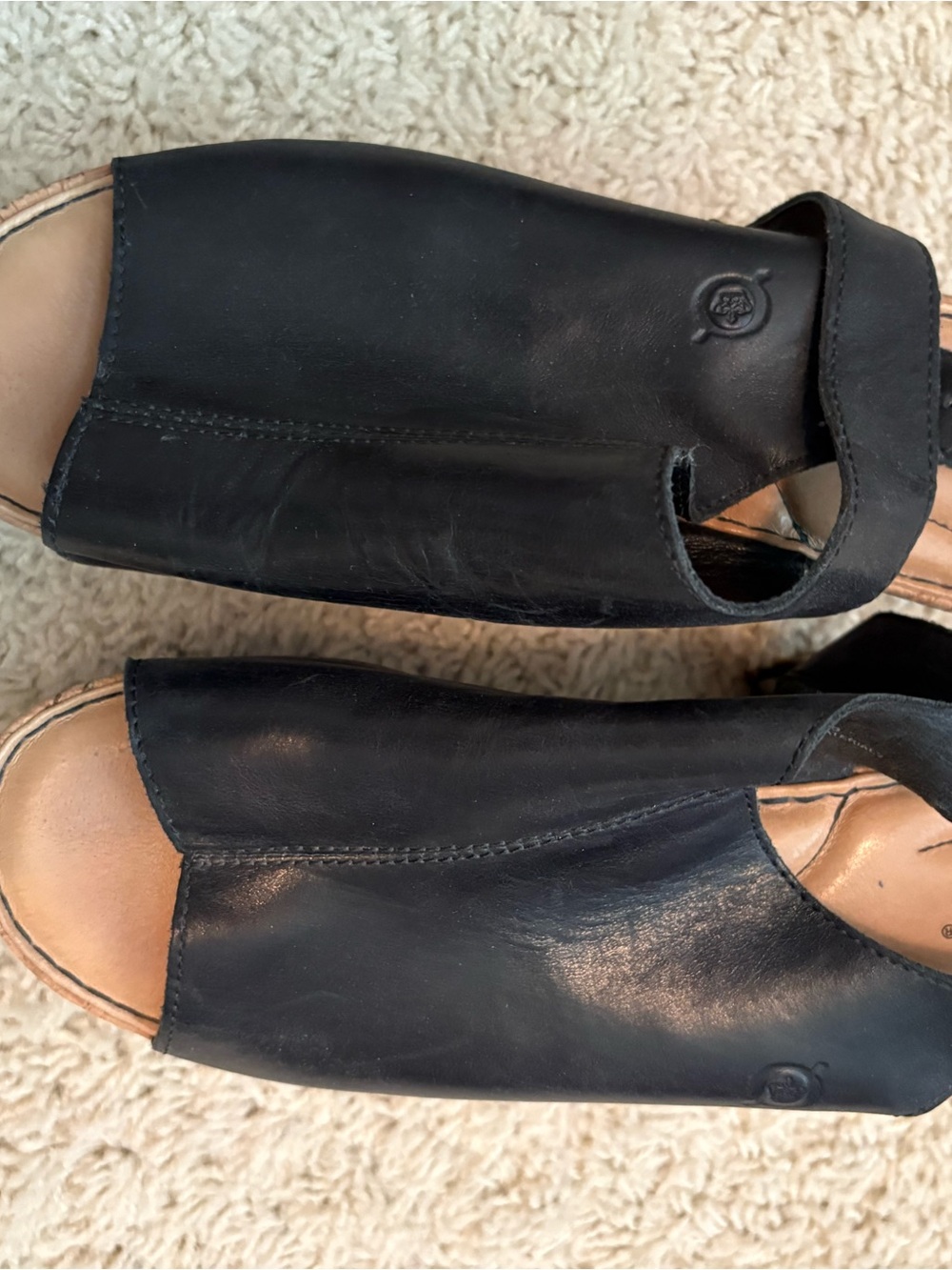 Born Black Leather Open-Toe Wedge Sandals